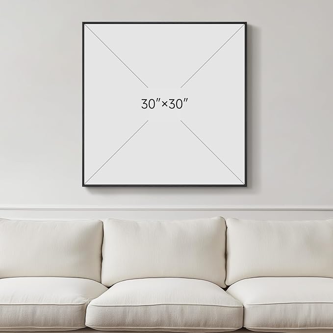 Framed Abstract Wall Art, Modern Blue White Gold Canvas Prints Artwork for Walls, Contemporary Minimalist Square Pictures for Living Room Bedroom Dining Room Hallway Office Home Decor, 30x30 In