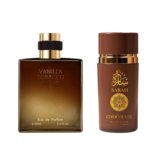 AFLUXE 2PCS Mens Perfume Cologne Long Last Strong EDP Natural Spray Gift Set, with Cocoa, Dried Fruits, Woody Fragrance for Daliy Use, 3.4 Fl Oz / 100 mL Each (Sarah Chocolate & Vanilla Tobacco)
