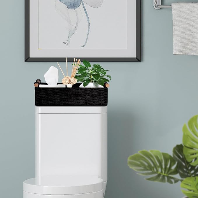 Basket for Toilet Paper Storage Baskets for Bathroom Decor Organizing | with Handle for Bedroom Home Decor and Shelves Apartment Countertop Use,Black