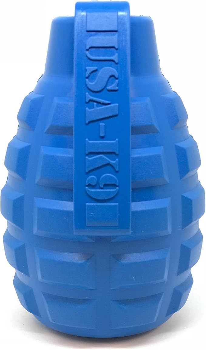 SodaPup USA-K9 Grenade – Durable Dog Treat Dispenser and Chew Toy Made in USA from Non-Toxic, Pet Safe, Food Safe Natural Rubber Material for Mental Stimulation, Problem Chewing, Calming Nerves & More