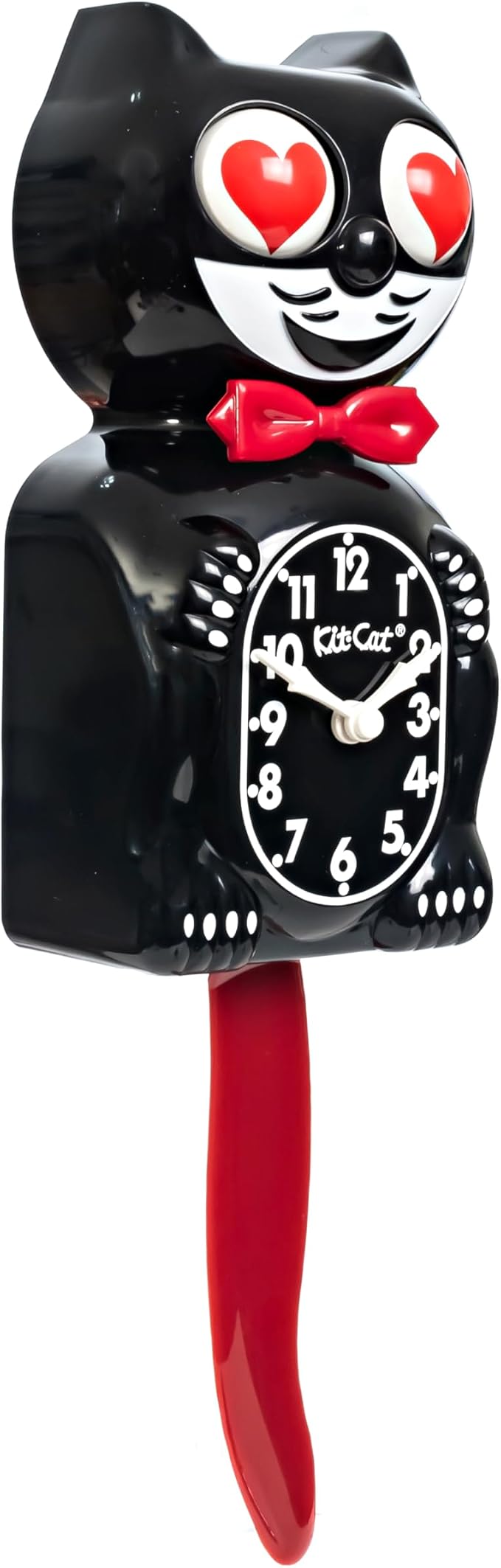 Kit Cat Klock Crimson Royale with Heart Eyes - Iconic Cat Clock with Moving Heart Eye and Tail, Battery Operated Wall Clock, Made in USA, Perfect for Home Decor, Mid Century Modern Clock