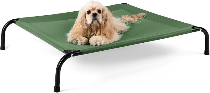 Cooling Elevated Dog Bed with Non-Slip Floor Protectors & Breathable Mesh, Raised Indoor & Outdoor Dog Cot Hammock, 34" L x 22" W x 8" Th, Small, Green