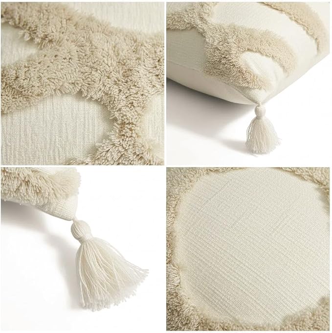 JMGBird Boho Throw Pillows for Couch Pillows with Inserts Included | 18x18 Decorative pillows, inserts & covers Cream Throw Pillows for Sofa, Bed Accent Pillows Indoor Home Decor (Khaki)