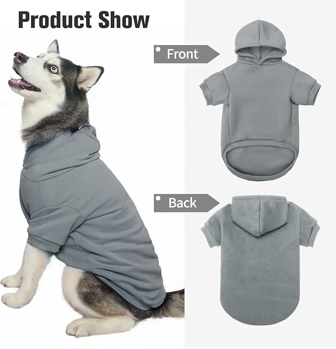 BINGPET Dog Hoodie for Large Dogs, Soft Pullover Pet Sweater | Warm Dog Sweatshirt Clothes, Winter Hooded Outfit for Girl Boy Dogs Puppy, French Pitbull Cold Weather Coats Wear, Grey XXL