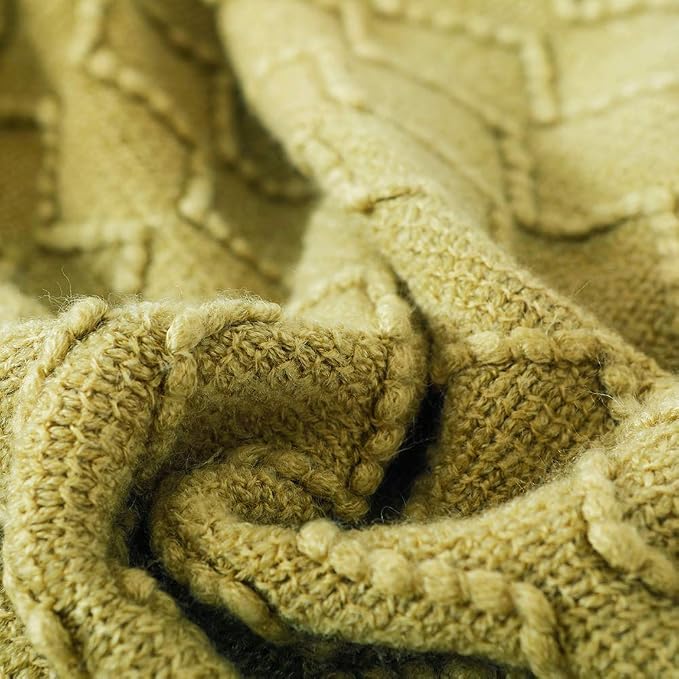 BOURINA Olive Green Throw Blanket 50x60 Inch Knit Soft Throw Sofa Blanket | Knitted Throw Blanket 50x60 Inches, Soft Lightweight Boho Weave Throw Decorative Couch Blanket for Living Room Bedroom Chair
