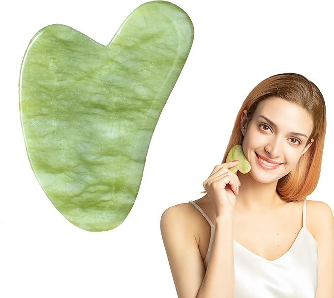 STARR-GIA Certified 100% Xiuyan Jade Gua Sha Massage Tool-Face Massager Reduces Puffiness-Gua Sha Facial Tools Promotes Blood Flow-Easy to Hold Face Sculpting Tool-Trigger Point Acupuncture