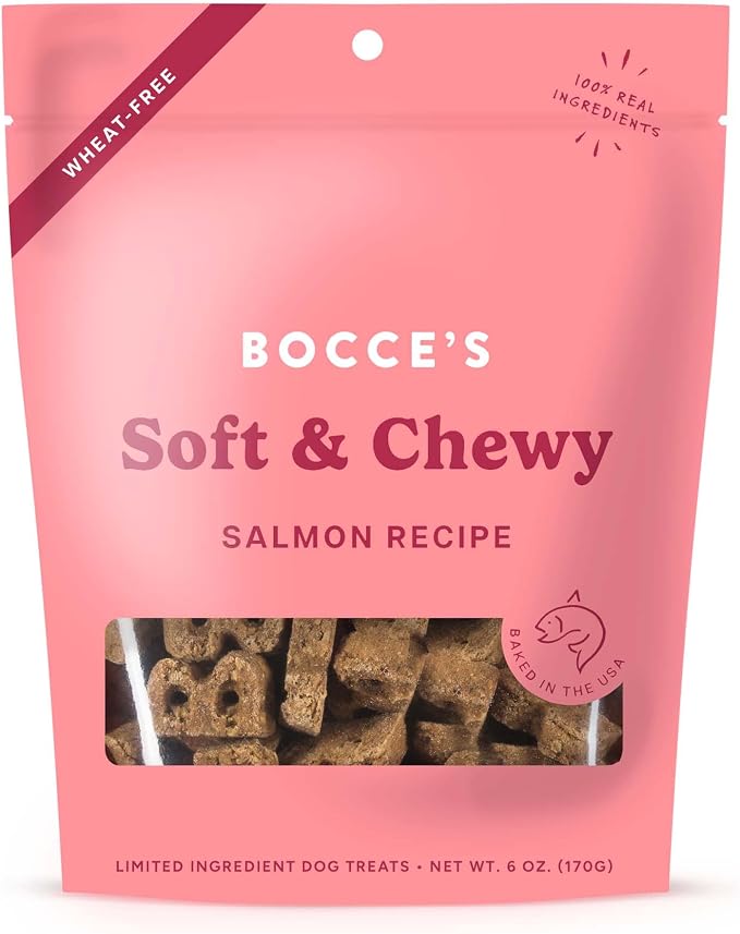 Bocce's Bakery Salmon Flavor Soft & Chewy Dog Treats, 6 oz | Oven Baked, Wheat-Free Everyday Dog Treat Cookies - Made with Real, Limited Ingredients and Baked in The USA