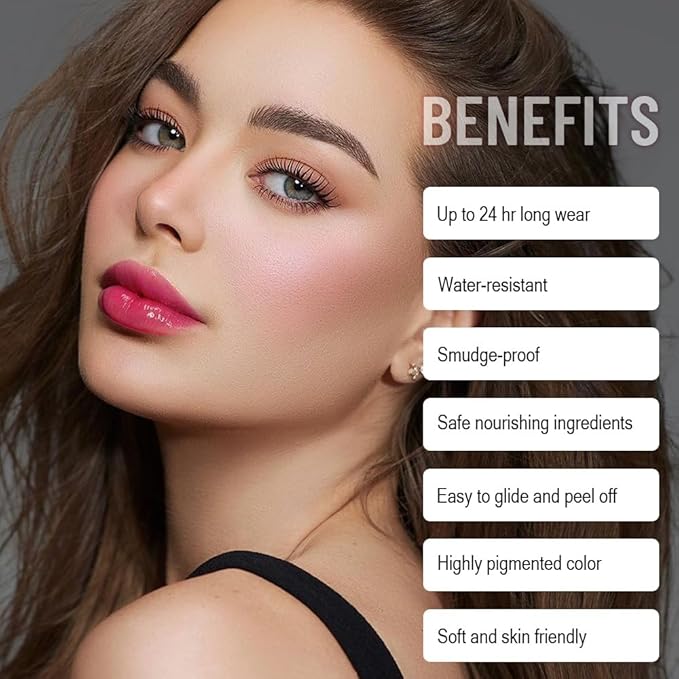 2-in-1 Dark Raspberry Lip Stain Peel Off & Hydrating Plumping Lip Oil with Tweezer, of Women Long Lasting Waterproof Peel Off Lip liner Tattoo, Highly Pigmented for All Skin Types 01#