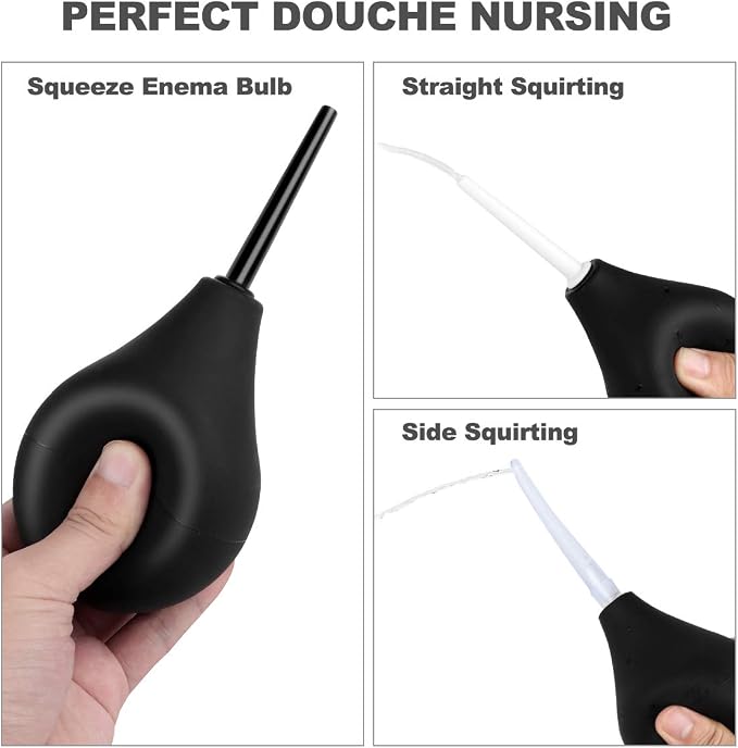 RANEU Enema Bulb Anal Douche Enema Kit for Women & Men with 3 Nozzles (4 Piece Set)