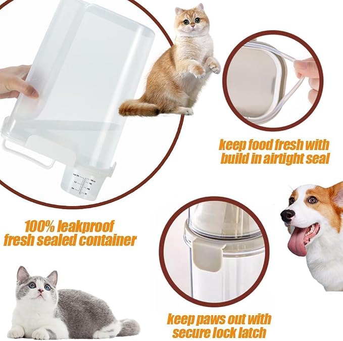 Dog Cat Food Storage Container with Cup (White, 5L)