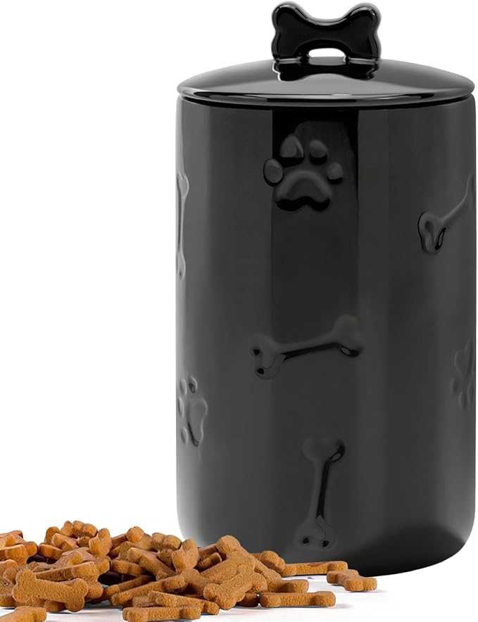 Dog Treat Container Airtight - 9"x5" Ceramic Big Treats Jar with Lid(Black)