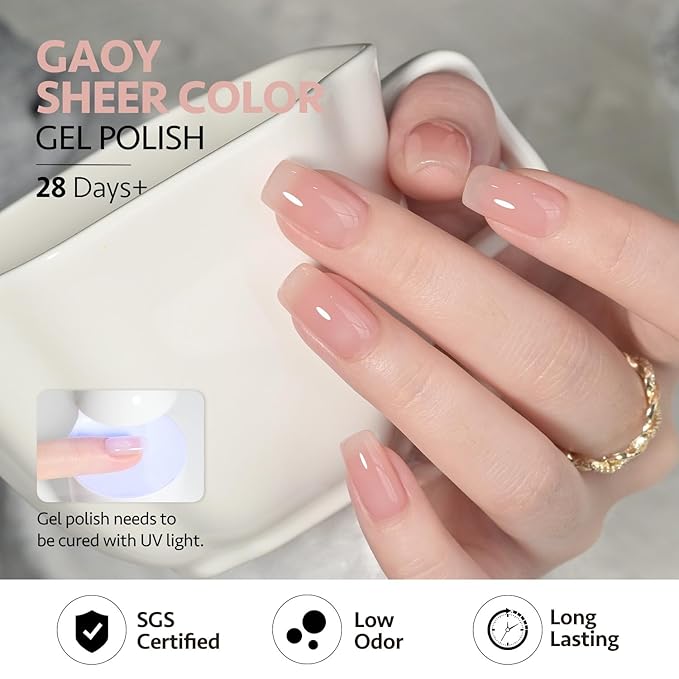 GAOY Jelly Nude Gel Nail Polish Set, 6 Transparent Colors Sheer Red Pink Brown Soak Off UV Light Cure Gel Polish Kit for Salon and Nail Art DIY at Home
