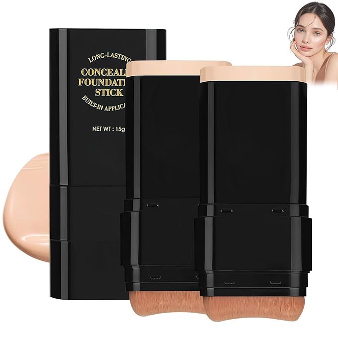 2Pcs Long-Lasting Concealer Foundation Stick, Face Foundation Contour Stick，Creamy Full Coverage, Hydrating Olive & Camellia Formula for Dark Circles & Blemishes (03#LIGHT SKIN)