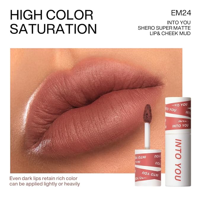 INTO YOU Matte, Super Stay, Waterproof, Long Lasting Lipcolor with Lightweight Lip Mud Texture, Dual-use for Lips and Cheek, Nude Lipstick (EM24)