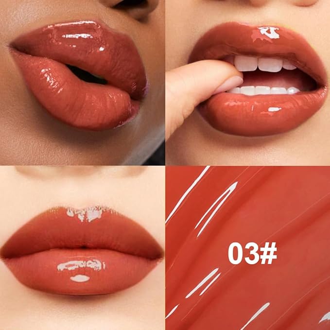 Full-On Plumping Liquid Lip Gloss, Red Brown Hydrating Lip Plumper Lip Blam Lipstick, High-Shine Tinted Formula for Fuller, Nourishes, Moisturizes & Softens Lips, Cruelty-Free (Red Brown)