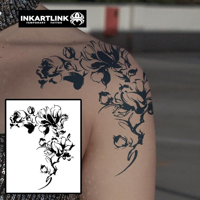 INKARTLINK Semi-Permanent Tattoos, Large Floral Party Tattoos for Women, Offer Beautiful, Realistic, Waterproof, Anti-glare Designs (Morning Glory)
