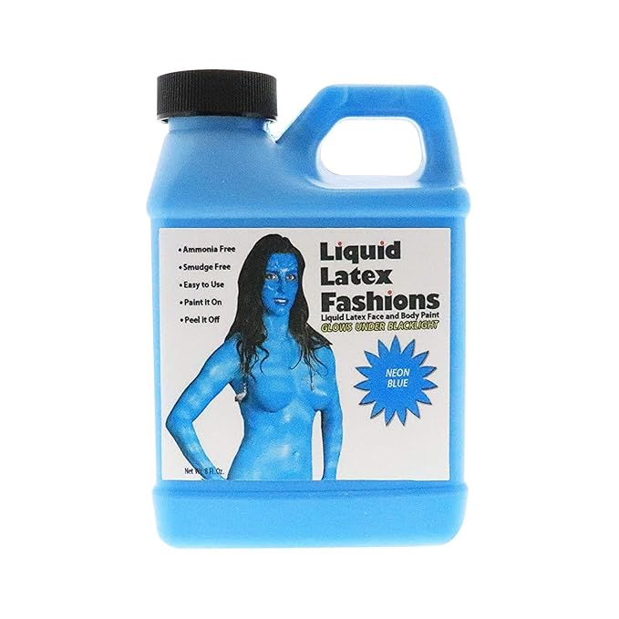 Neon Blue 8 oz - Liquid Latex Face and Body Paint, UV Black light Reactive, Ammonia Free, for Kids and Adults, Ideal for Artwork and Cosplay