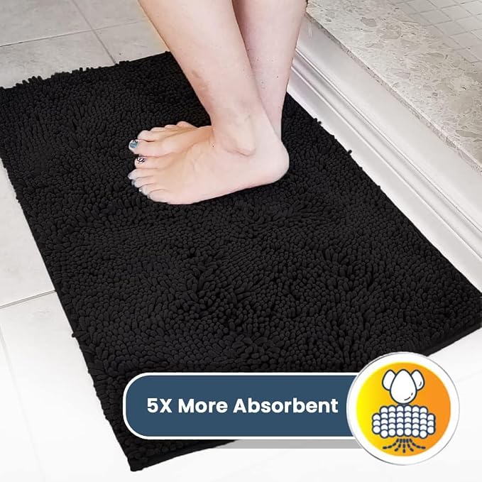 Muddy Mat® | Super Water Absorbent Door Mat Indoor, Microfiber Quick Dry Chenille Entryway Rug, Slip Resistant Front Door Mat, Indoor Mats for Entryway, Machine Washable Pet Rug, Black 20" x 30"