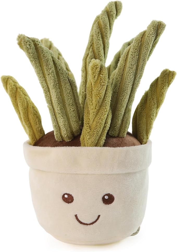 Furvana Succulent Plush Dog Toy, 2-in-1 Interactive Squeaky Chew Toy with Crinkle Layers for Medium, Large Dogs and Puppies (Leafy Aloe-Style)