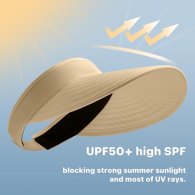 WANDER Sun Visor Hats for Women Wide Brim UV Protection Adjustable Large Golf Beach Cap Packable Travel Sport Visor