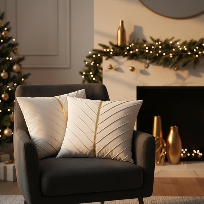 Velvet Throw Pillow Covers 16x16 inch Pack of 2 Gold Decor Beige | Soft Solid Pillow Covers,Modern Luxury Home Decor,for Couch Chair Sofa Bedroom Livingroom,Hidden Zipper,Ideal Gift,Easy Care