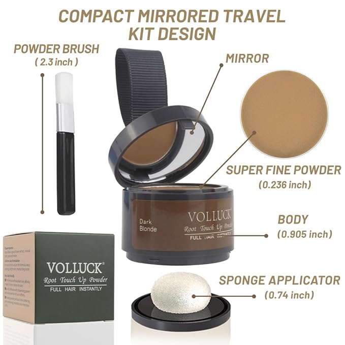 VOLLUCK Root Touch up Powder, Instant Hairline Powder for Thinning Areas and Gray Hair Coverage, Natural and Non-greasy Root Cover up for Women and Men (Dark Blonde, 0.14 Ounce)