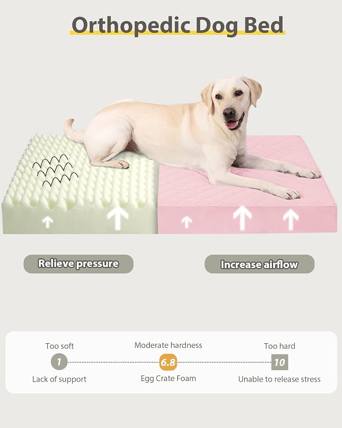 NUPIDA Orthopedic XL Dog Crate Beds Large Sized with Washable Cover, 41x27 | Egg-Crate Foam, Cozy Velvet Pet Mattress, TPU Waterproof Layer, Comfy Support, Anti-Slip Base, Big Large Breeds up to 80lbs
