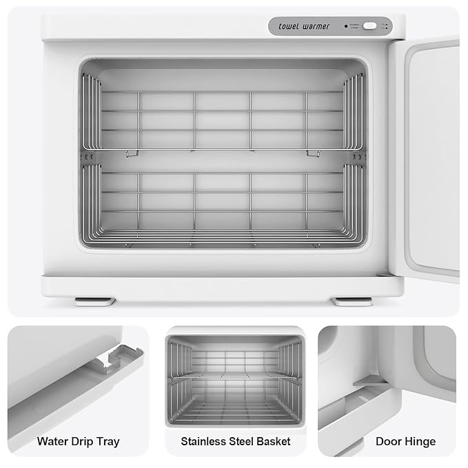 Towel Warmer Cabinet, 23L Large Hot Bath Towel Warmer Heating Use for Facial Spa, Hair Beauty, Salon Equipment and Home- White