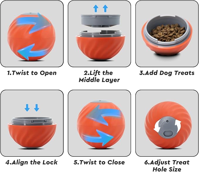 Interactive Dog Toys – Treat Dispensing Puzzle Ball, Food Dispenser Slow Feeder, Enrichment Toy to Keep Dogs Busy, Durable Dog Ball with Knitted Covers for Small Medium Dogs （Orange）