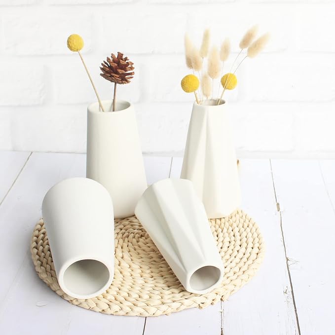 YANLING Modern White Vase for Flowers 6 Pack, Ceramic Vases for Pampas | Grass Small 6 Inch Boho Vases for Home Decor, Minimalism Style for Modern Table Shelf