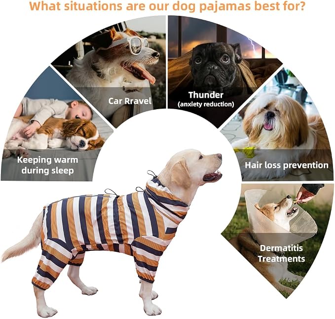 Dog Pajamas for Large Dogs,Extra Large Stretch, Suitable for Adult, Medium-Sized Dogs, Large Pet Jumpsuit Four-Legged Dog Clothes, Pet Clothing. (Yellow-Black Bar, 3XL)