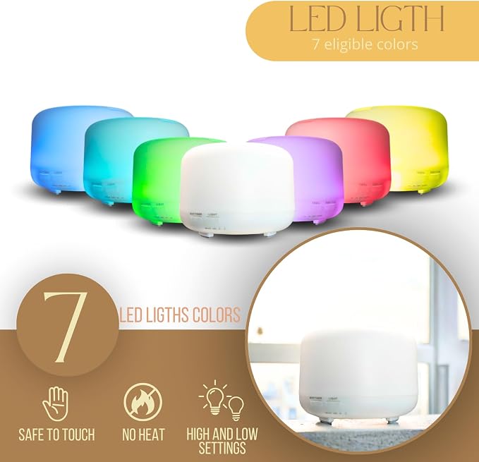 Mystic Romance Essential Oil Diffuser, 300ml Aromatherapy Humidifer and Nigth Ligth for Relaxing Atmosphere in Home Office Yoga and Spa, for Everyone, Auto-Off Safety Switch. Clear