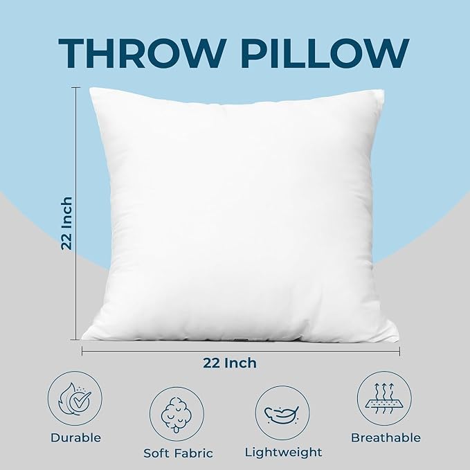 Utopia Bedding Throw Pillows, 22x22 Pillow Inserts, Pack of 1, White | Down Alternative Throw Pillow Inserts, Couch Pillows for Indoor Decor, Plush & Supportive, Decorative Cushion for Sofa, White