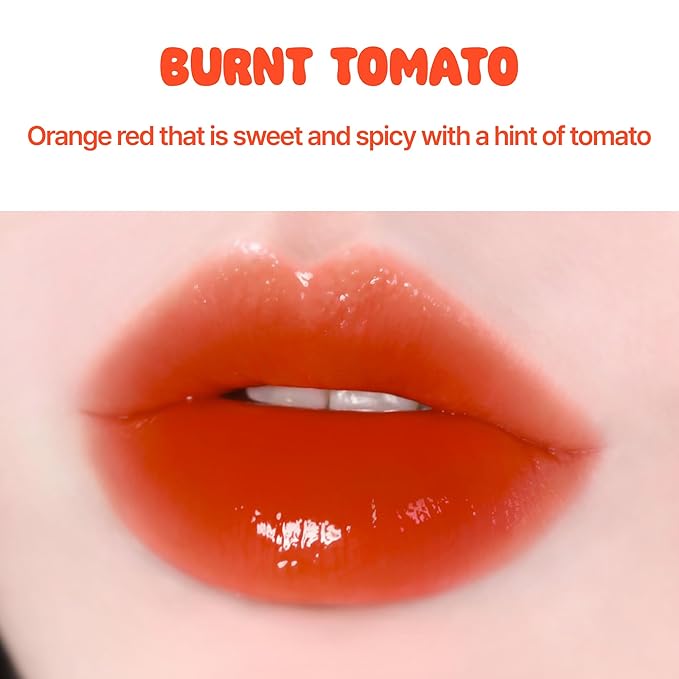 BLACK ROUGE Glow Bokki Tint, GB02 Burnt Tomato – Korean Lip Tint Inspired by Tteokbokki, Non-Sticky Long-Lasting Lip Stain with Glossy Finish, Cute Stickers – Original Red, Rose, Soy