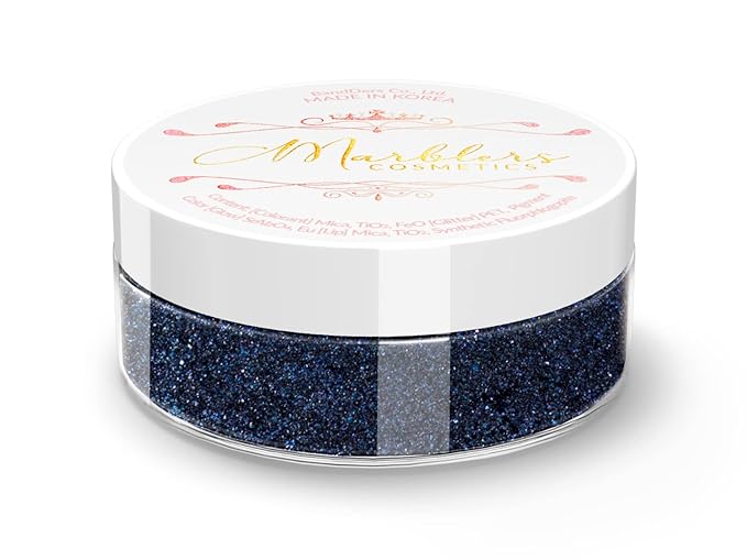 MARBLERS Chunky Natural Mica Powder [Blue Black Pearl] 0.11oz (3g) | Highly Pigmented | Non-Toxic, Vegan, Cruelty-Free | Eyeshadow, Body Butter, Nail Polish, Nail Art | Party, Body, Face Makeup