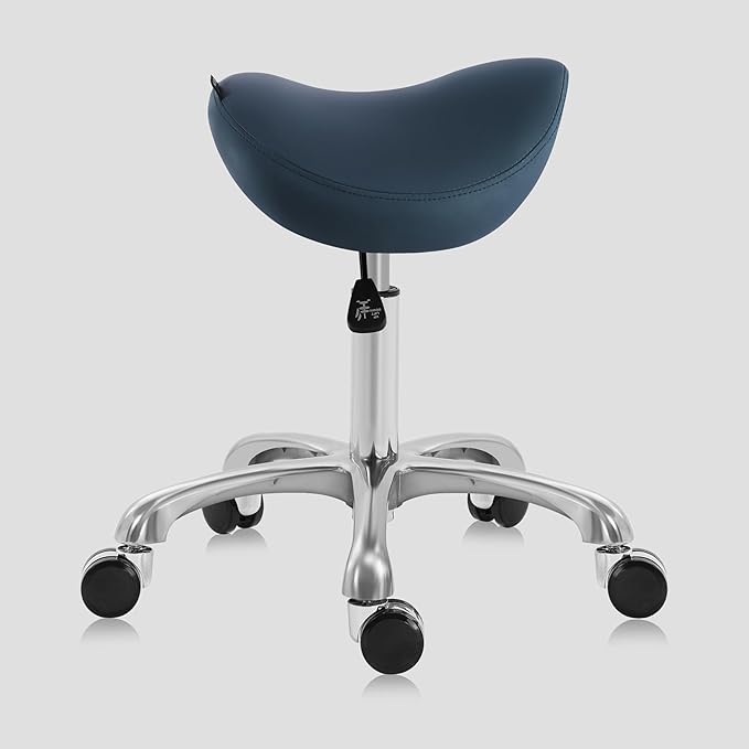 Ergonomic Saddle Stool Adjustable Pneumatic Swivel Rolling Saddle Seat Stool with Wheels for Medical Hygienic SPA Massage Salon Home and Office 506 Haku (Queen Blue)