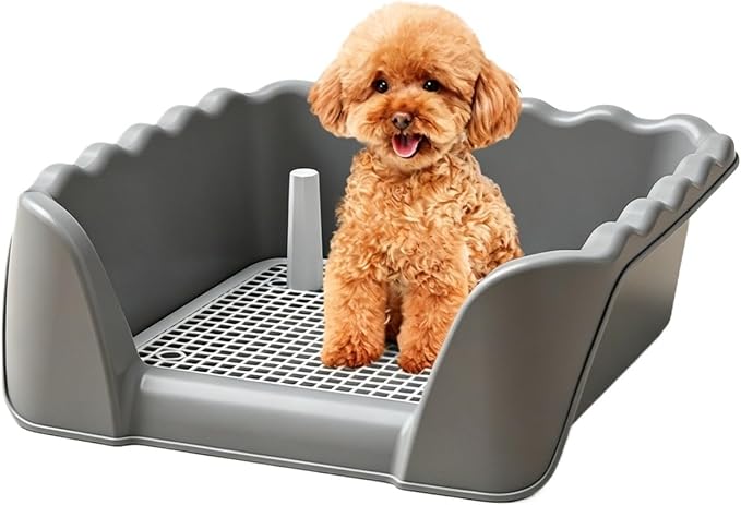 Indoor Outdoor Dog Potty Training Tray, Reusable Puppy Litter Box for Small & Medium Puppies, Pet Potty Pad Holder Toilet for Puppy Training 14.57''LX4.53''HX13.78''W (Grey)