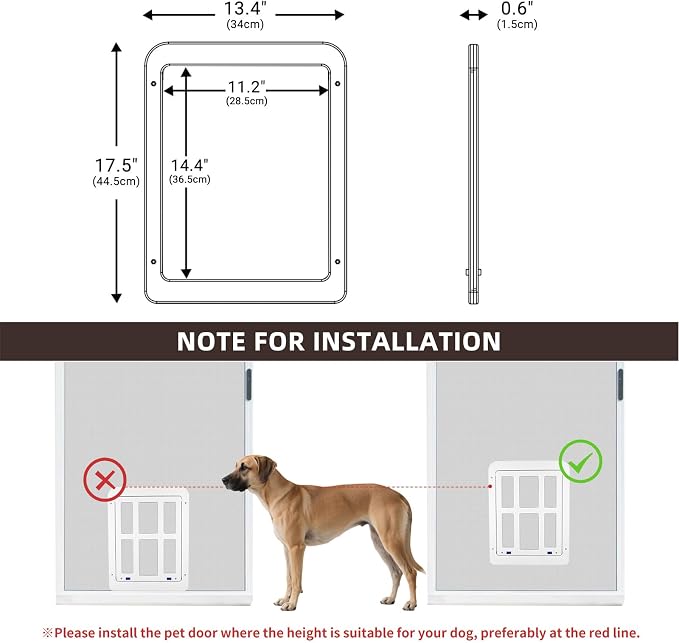 LESYPET Dog Screen Door, Inside Flap 14.4 x 11.2 Inches, Magnetic Self Closing, Dog Door for Screen Doors Sliding Doors, Flap Lockable, White