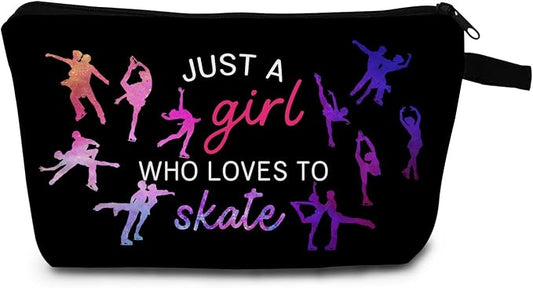 Just Loves To Skate Makeup Cosmetic Case Skate Lovers Make up Zipper Pouch Figure Skating Gift Ice Skating Coach Gift for Women Skater Birthday Gift Travel Toiletry Bag Figure Skating