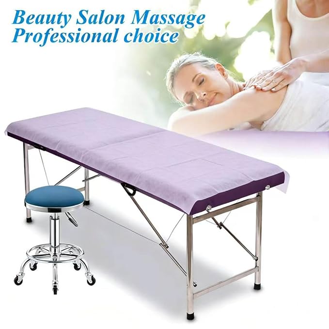 100Pcs Disposable Bed Sheets 31.5"x71"Massage Table Sheets Non-Woven Fabric Bed Covers for Ultimate Hygiene and Comfort in Massage,Tattoo, Beauty and Spa Treatments, Breathable & Durable Sheets(Purple