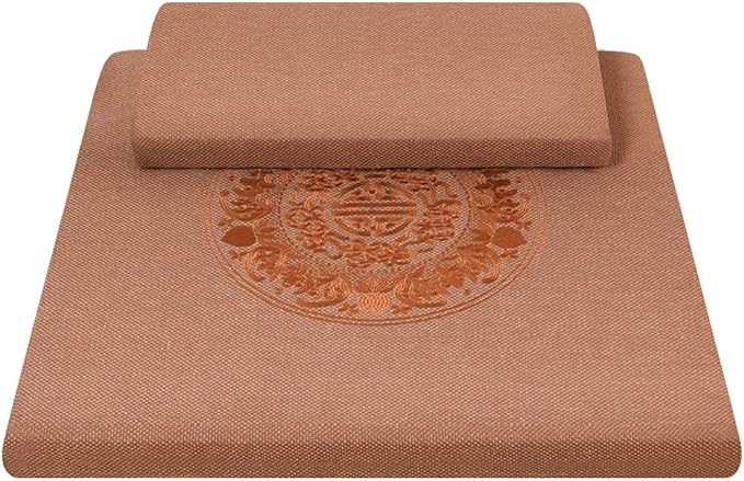 Square Meditation Cushion Mat Set with Washable Cotton Linen Cover, Larger Thick Yoga Mat Bolster Floor Pillows Seating for Adults Upgraded Meditation Accessories yellow-70 * 5cm