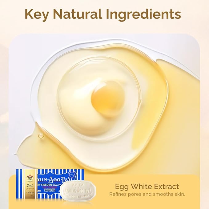 VICTORIA Swedish Egg White Facial Soap, 3-in-1 Gentle Daily Cleanser with Lanolin & Rose Water, for Oily & Combination Skin, 50g