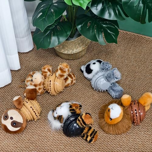 8.46 Inch Giraffe Squeaky Dog Toy with Rubber Treat Dispenser, Plush Chew Toy for Puppy Teething, Interactive Puzzle Toy for Small Medium Large Dogs