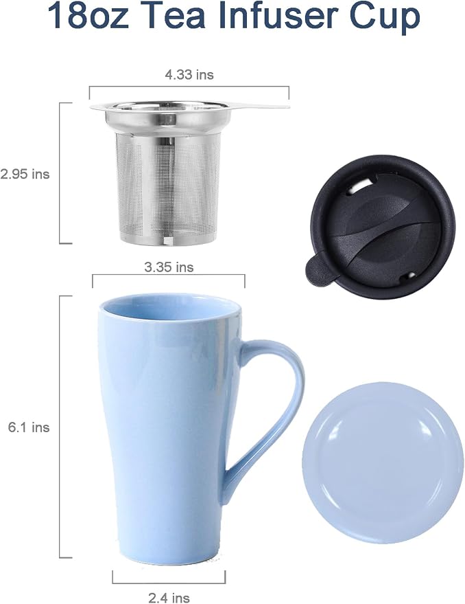 Tea Cup with Infuser and Lid, 18oz Large Steeper Mug, Ceramic Tea Infuser Mug with Silicone Lid, Teacup for Home, Office, Dishwasher & Microwave Safe (Lilac)