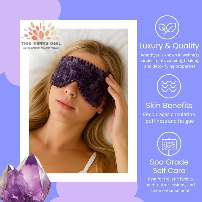 This Hippie Girl Amethyst Eye Mask – Natural Crystal Facial Mask for Puffiness, Dark Circles & Tension Relief. Cooling Spa Stone for Relaxation, Skincare & Beauty Routine