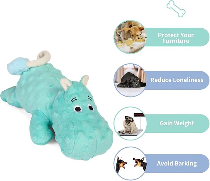 DODODOLA Cute Stuffed Hippo Dog Toys Squeaky with Crinkle Paper for Small, Medium Dogs