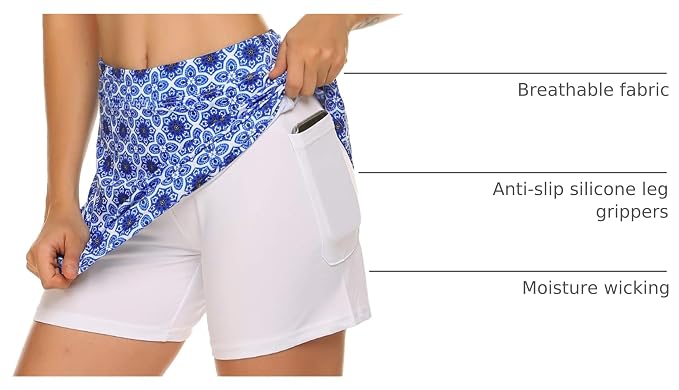 Ekouaer 16" Skorts for Women with Pockets Golf Pickleball Tennis Skirt | Silicone Grippers,2 Inner Pockets,Wide Waist,Side Slit Hem,Breathable,Soft,Lightweight
