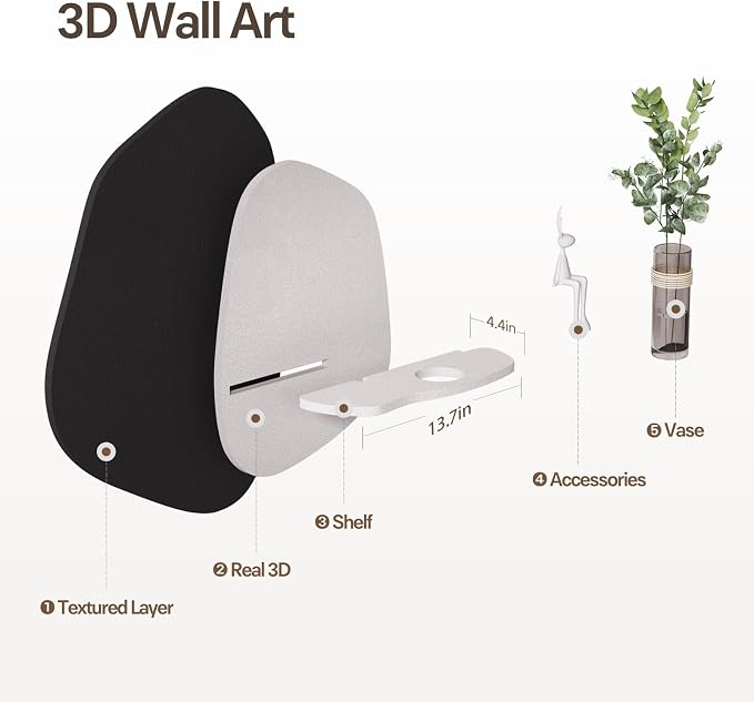 3D Textured Black and White Abstract Wall Art for Living Room, 20x24 Inch | With vase, Textured, Modern, Minimalist, Artwork for walls, Dining room, Hallway, Bedroom, Sandstone wall decor