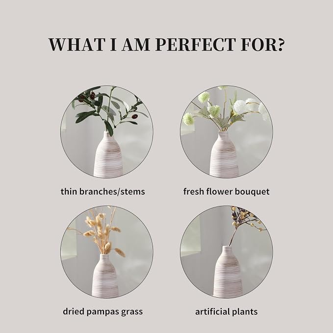 ALMA 18" Ceramic Tall Floor Vase, Boho Flower Vase for Neutral Home Decor | Cream & Brown Brushed Finish, Rustic Decorative Vase for Living Room, Entryway, Mantel, Bedroom, Seasonal Home Styling