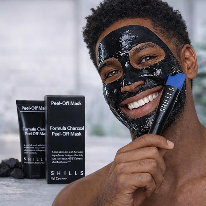 SHILLS Charcoal Mask for Men, 1 Bottle (1.69 fl. oz) and a Brush Set